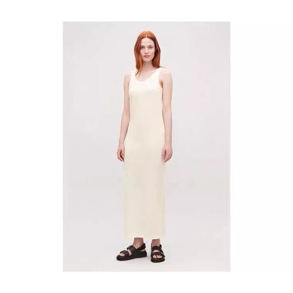 NWT COS Cream Colored Knit Scoop Neck Tank Maxi Dress Minimalist Size Large - Picture 1 of 6